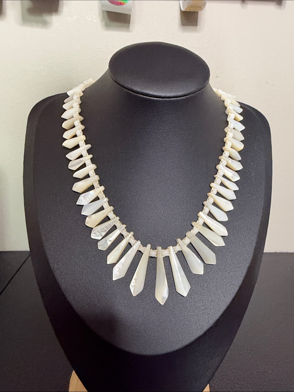 Vintage White Shell Mother of Pearl Spike Necklace - Women Jewelry